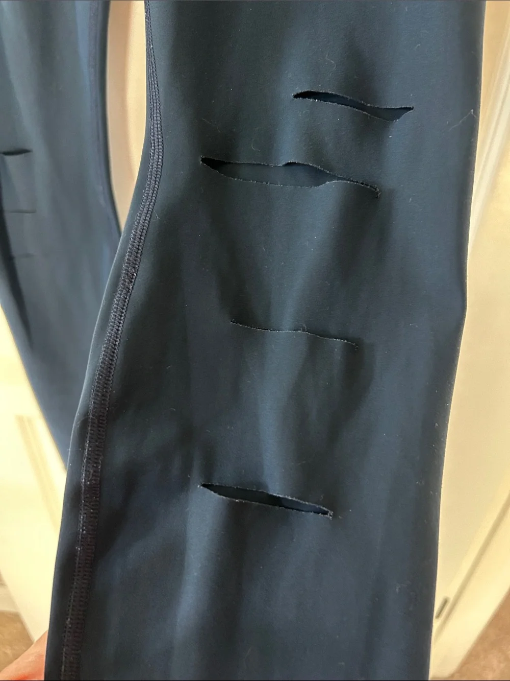 Alo Blue Hi-Waist Warrior Ripped Leggings Sz M w MEASUREMENTS Reflective Logo